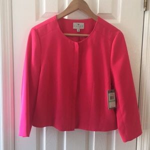 NWT Chaus HOT Pink Cropper Collarless Blazer sz 8
